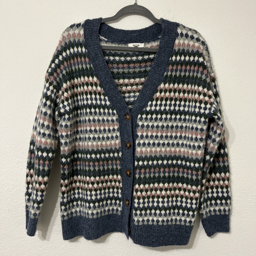 Kensie Fair Isle Cardigan‎ Sweater Women M Cozy Boho Cottage-core - Picture 2 of 8